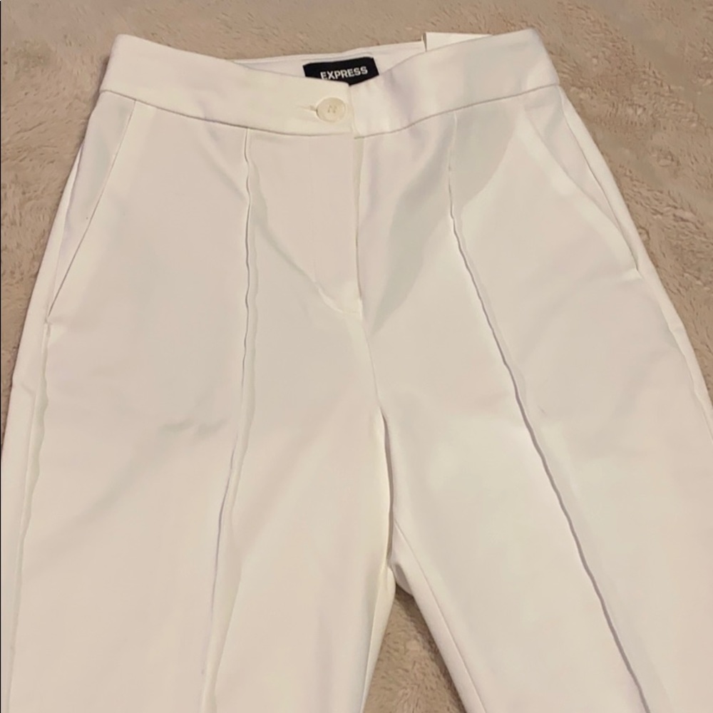 White ankle suit pants